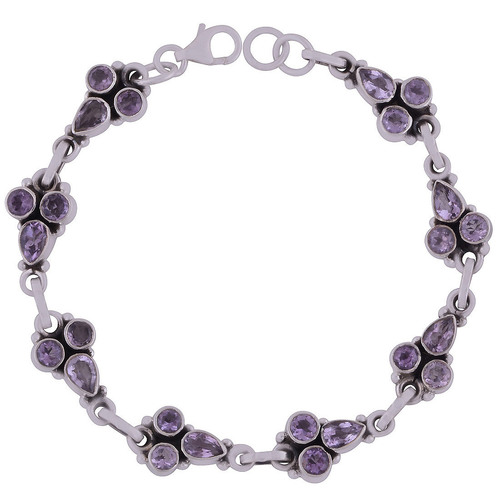 Amethyst Natural Gemstone 925 Sterling Solid Silver Round/pear Cut Stone Handmade Bracelet