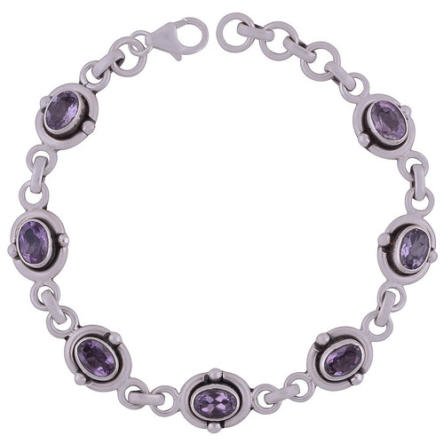 Amethyst Natural Gemstone 925 Sterling Solid Silver Oval Cut Stone Handmade Bracelet