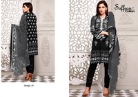 Saffron Cotton Black And White Eid Collection Dress Material Catalog