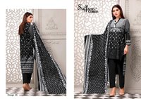 Saffron Cotton Black And White Eid Collection Dress Material Catalog