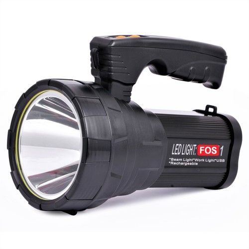 FOS LED Search Light 15W (Range 1 Km.) - Multi-Functional Rechargeable Handheld Torch