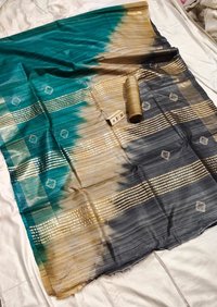 Shibori Printed Pure Tussar Gheecha Silk Saree
