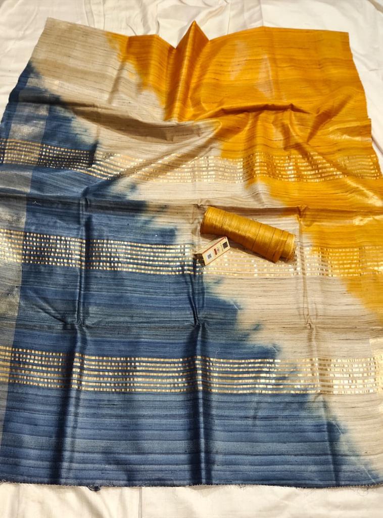 Shibori Printed Pure Tussar Gheecha Silk Saree