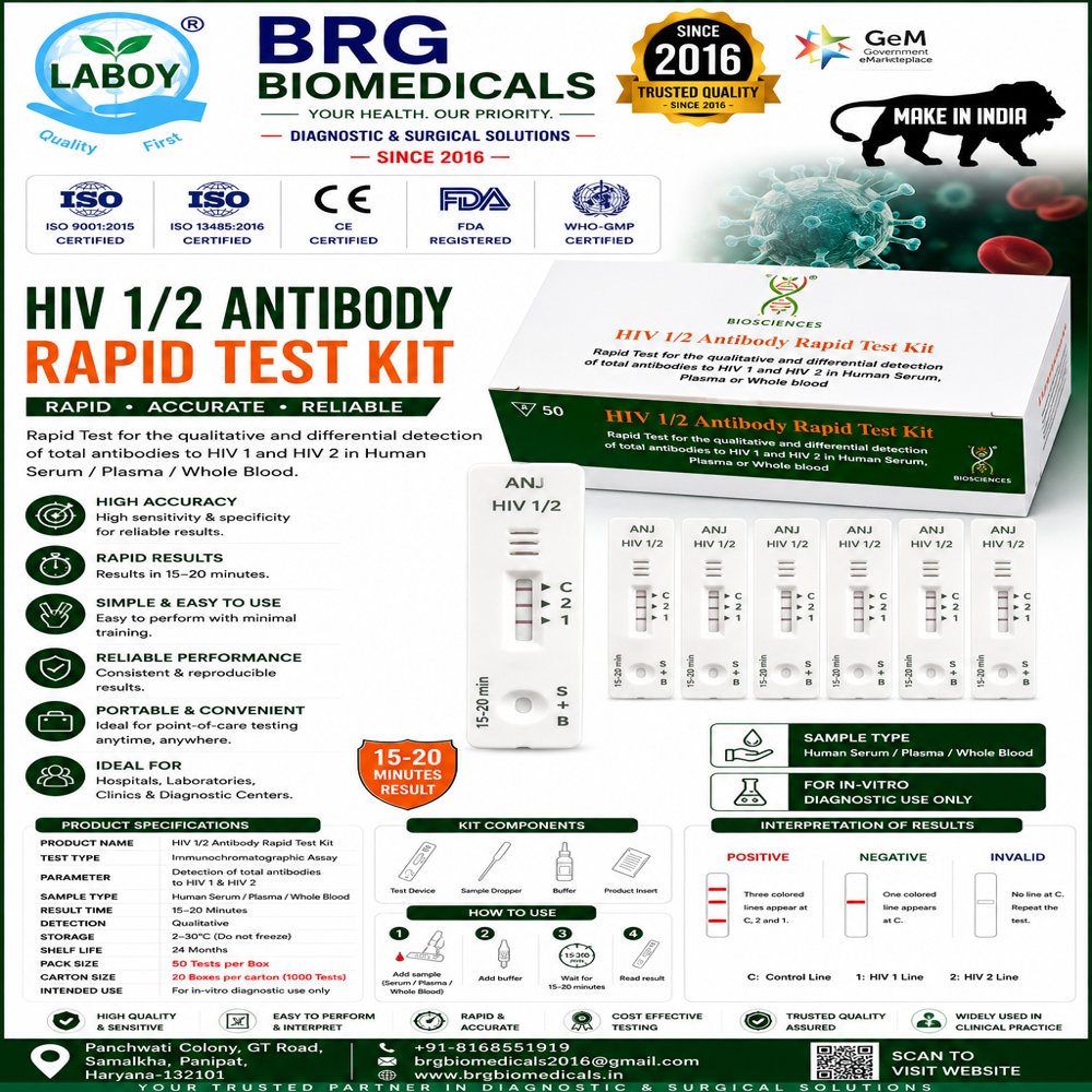 Hiv Test Card - Plastic Material, White Color | Ideal For Hospital And Clinical Use