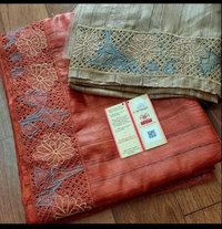 Orange Tussar Ghicha Silk Saree