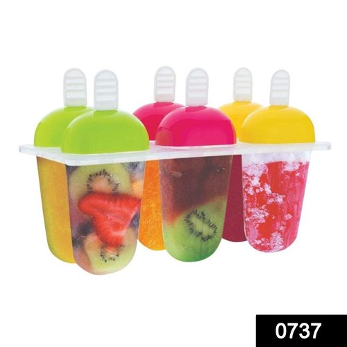Transparent 0737 6 Pcs Multicolor Polypropylene Ice Mold Kulfi Maker/Stick/Cream/Candy Color Assorted