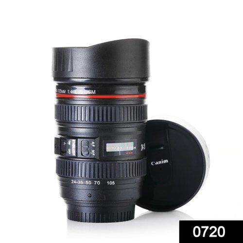 Black 0720 Camera Lens Shaped Coffee Mug Flask With Lid