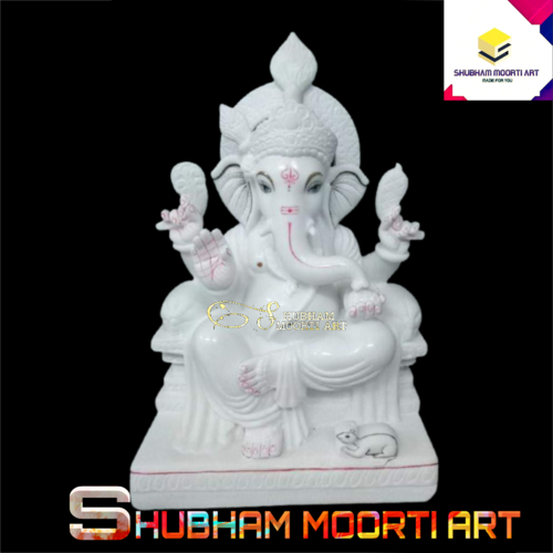 Ganesh Ji Statue - Marble, Customizable Sizes from 3 inches to 6 feet | Curved Work, Hand-Painted, Polished Finish, Ideal for Home and Outdoor Decoration