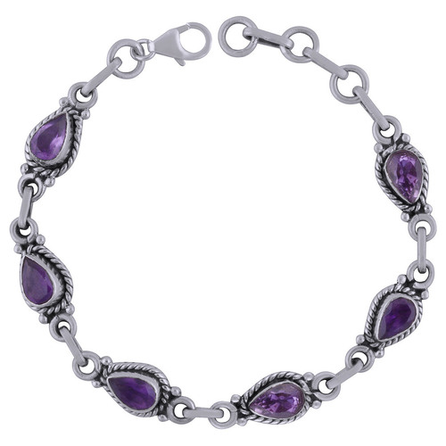 AMETHYST NATURAL GEMSTONE 925 STERLING SOLID SILVER PEAR CUT STONE HANDMADE BRACELET