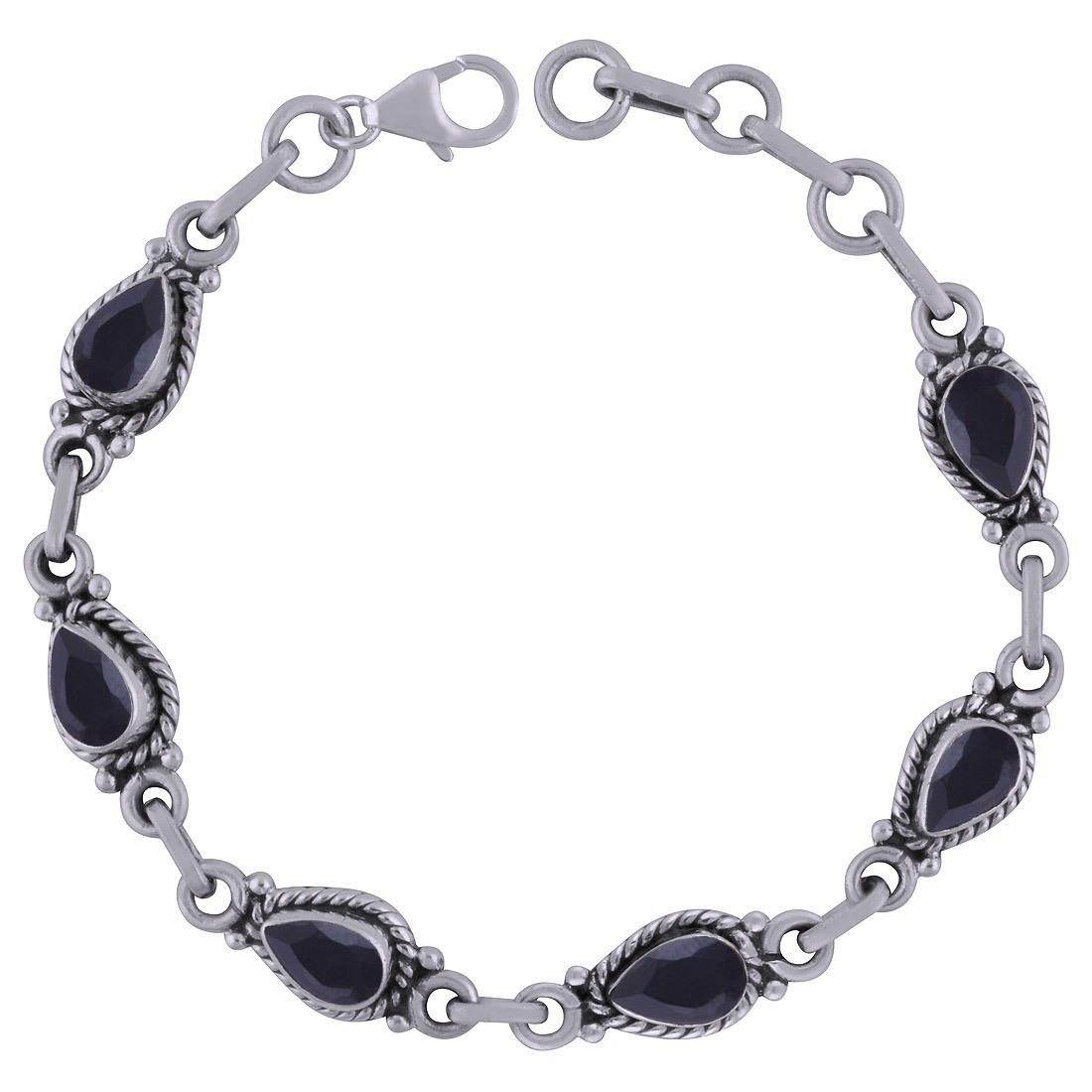 AMETHYST NATURAL GEMSTONE 925 STERLING SOLID SILVER PEAR CUT STONE HANDMADE BRACELET