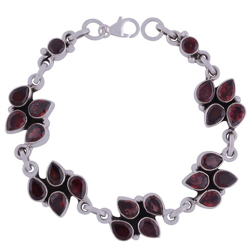 GARNET NATURAL GEMSTONE 925 STERLING SOLID SILVER PEAR CUT STONE HANDMADE BRACELET