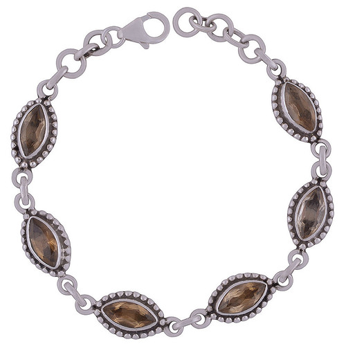 SMOKEY TOPAZ NATURAL GEMSTONE 925 STERLING SOLID SILVER ROUND CUT STONE HANDMADE BRACELET