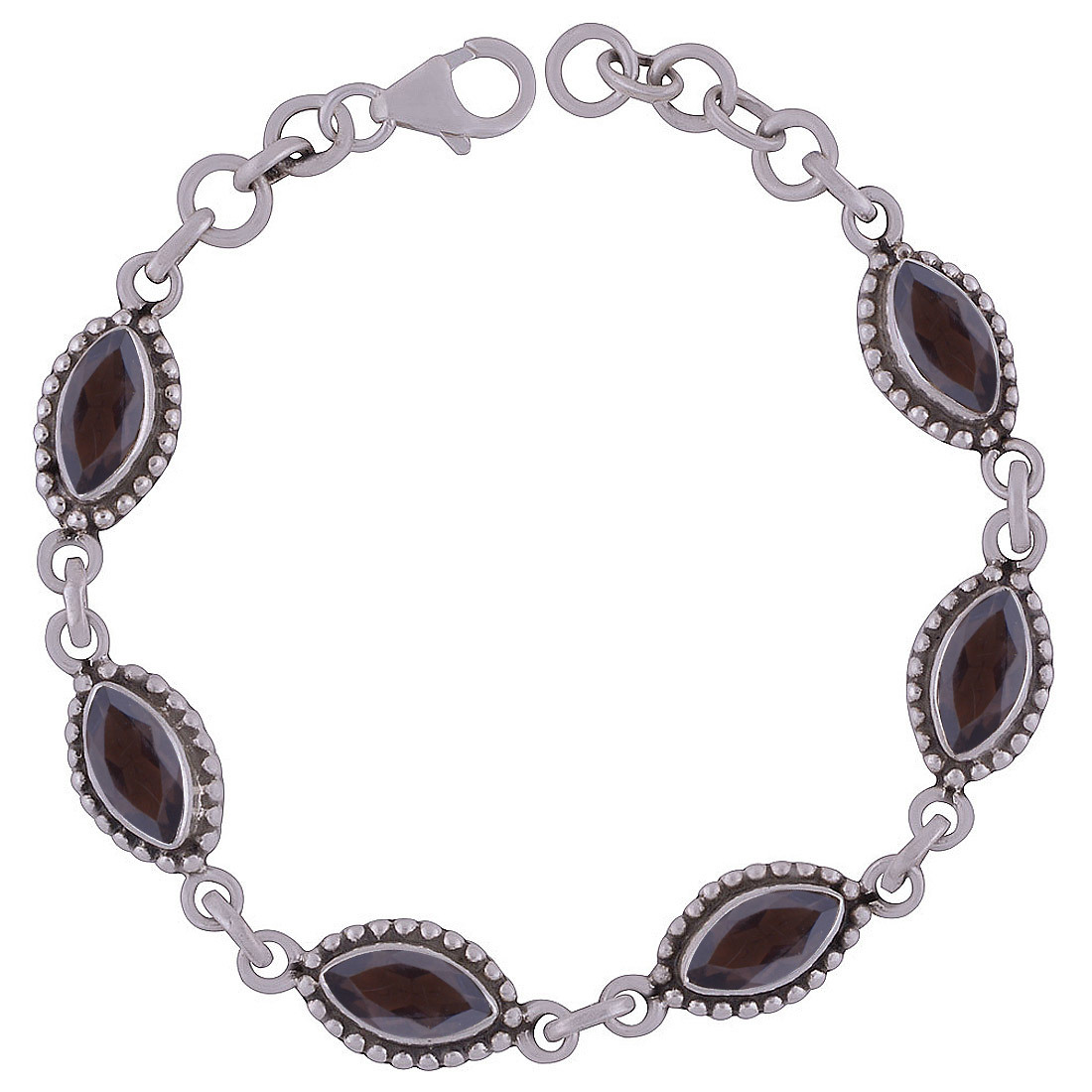 SMOKEY TOPAZ NATURAL GEMSTONE 925 STERLING SOLID SILVER ROUND CUT STONE HANDMADE BRACELET