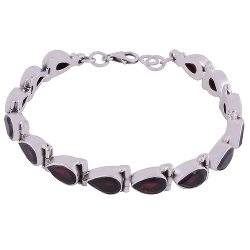 GARNET NATURAL GEMSTONE 925 STERLING SOLID SILVER PEAR CUT STONE HANDMADE BRACELET