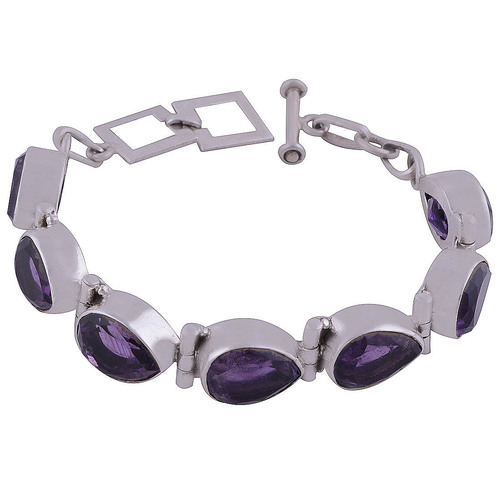 AMETHYST NATURAL GEMSTONE 925 STERLING SOLID SILVER PEAR CUT STONE HANDMADE BRACELET