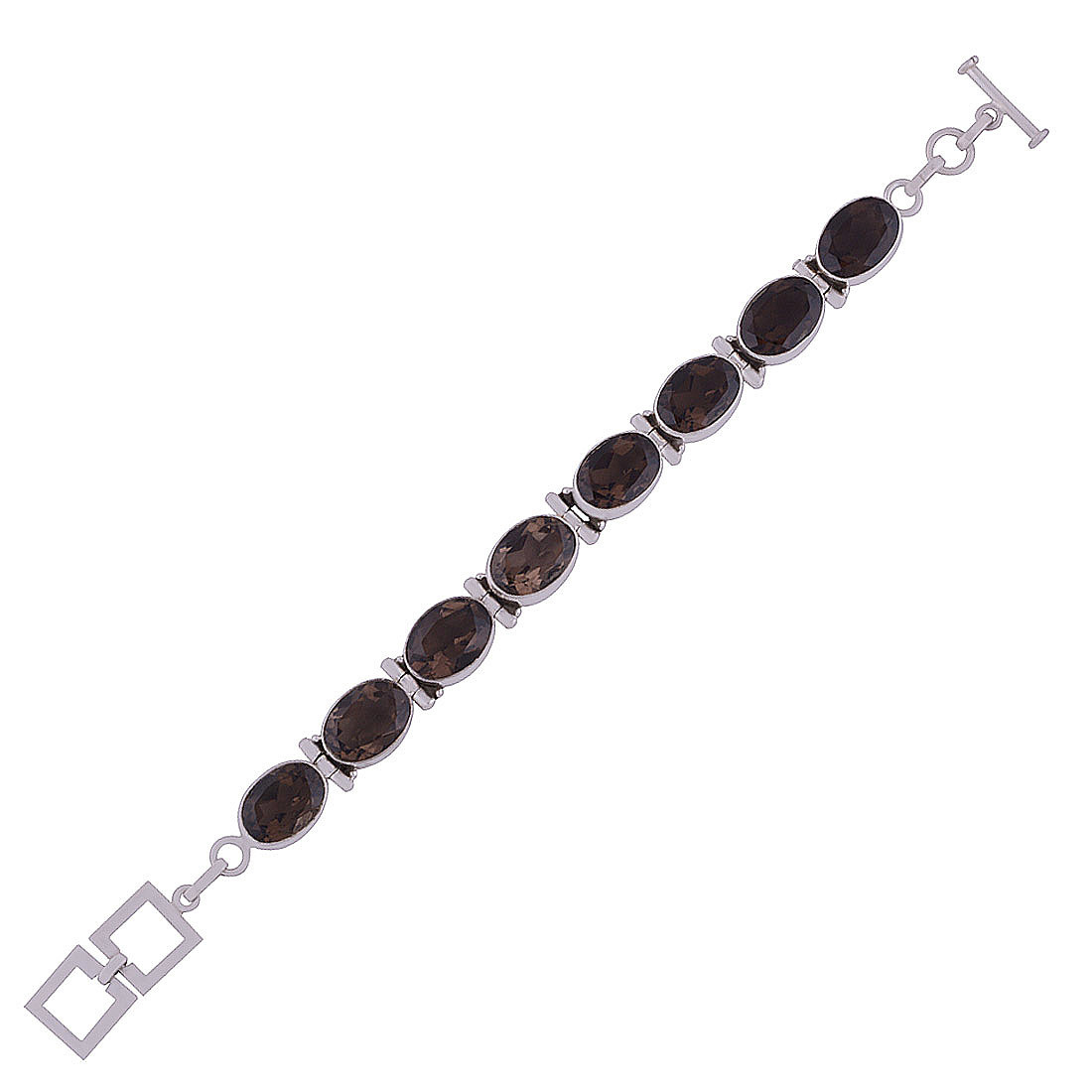 SMOKEY QUARTZ NATURAL GEMSTONE 925 STERLING SOLID SILVER OVAL CUT STONE HANDMADE BRACELET