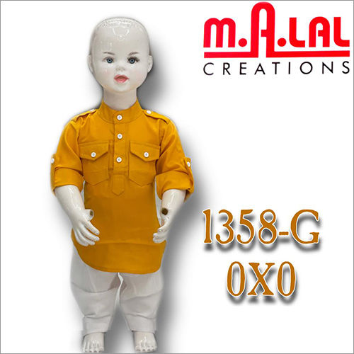 Boys Yellow Pathani Kurta Set Age Group: 0-6 Years