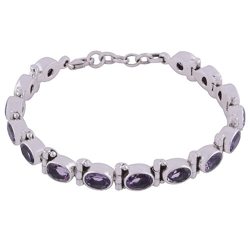 AMETHYST NATURAL GEMSTONE 925 STERLING SOLID SILVER OVAL CUT STONE HANDMADE BRACELET
