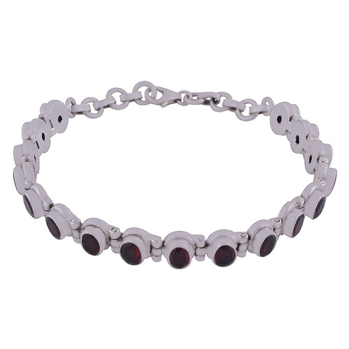 GARNET NATURAL GEMSTONE 925 STERLING SOLID SILVER OVAL CUT STONE HANDMADE BRACELET