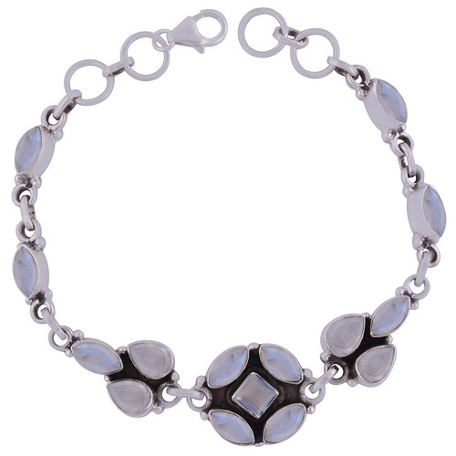 RAINBOW NATURAL GEMSTONE 925 STERLING SOLID SILVER MULTIPLE SHAPE CUT STONE HANDMADE BRACELET