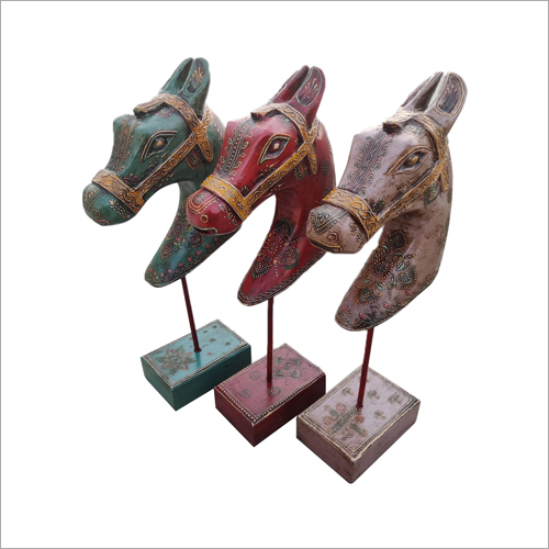 Antique Polished Wooden Horse Head With Stand