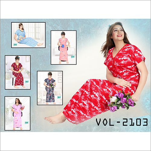 Ladies Designer Nighty - Cotton, 50-55 Inches, Red | Soft Fabric, Comfortable Fit, Stylish Design, Easy Care