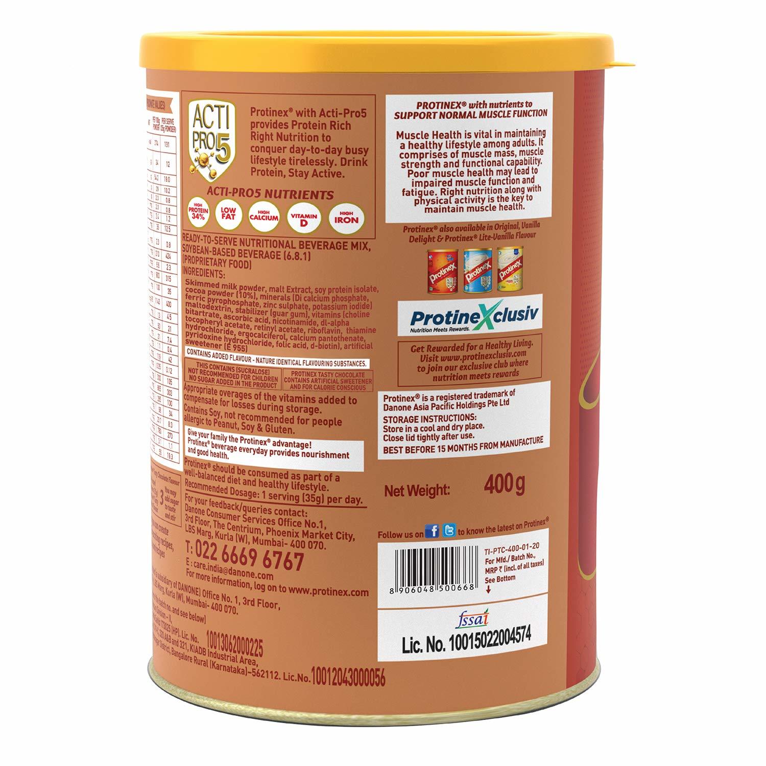 Protinex Health And Nutritional Drink Mix For Adults with High protein & 10 Immuno Nutrients, Tasty Chocolate - 400g