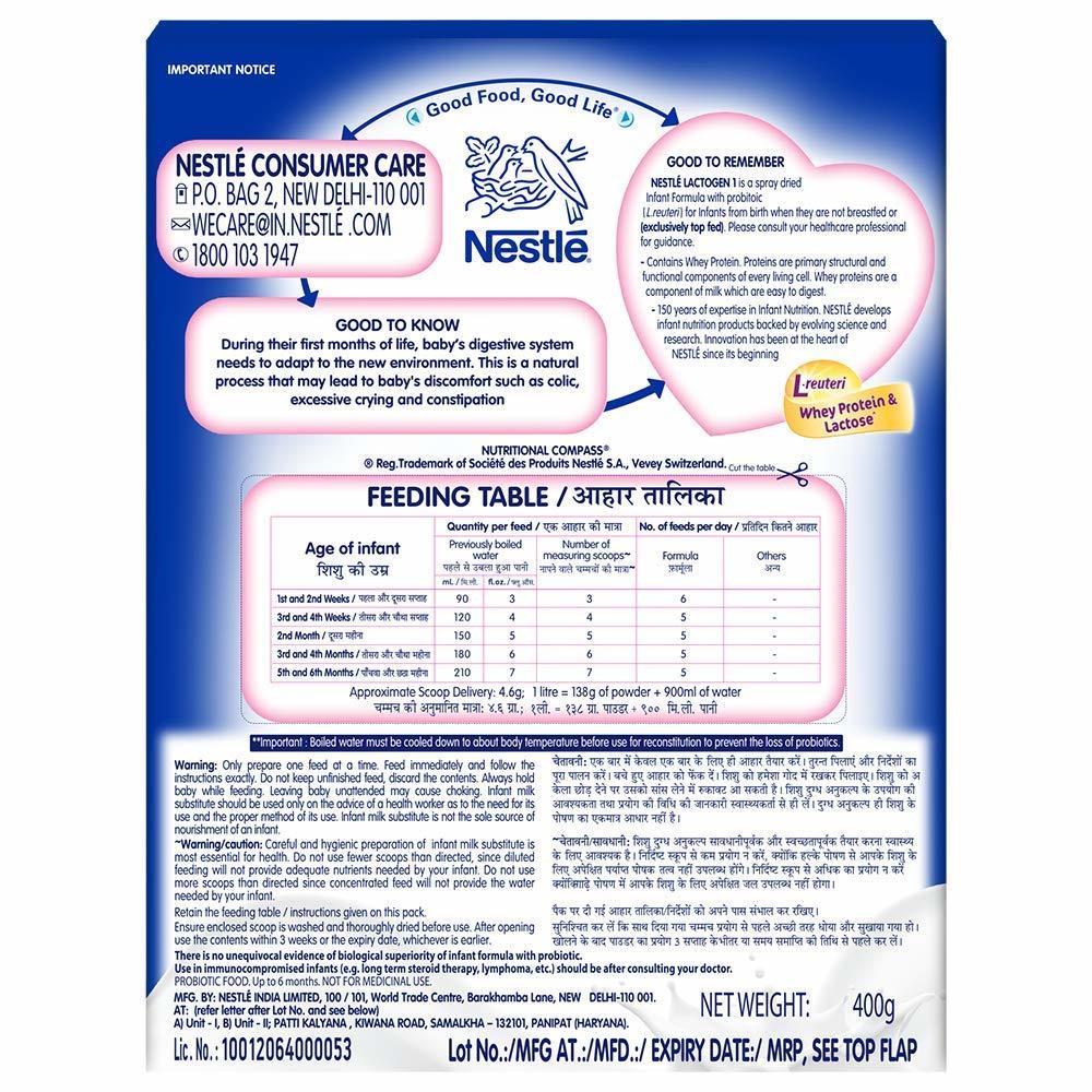 Nestle Lactogen 1 Infant Formula Powder - Upto 6 Months, Stage 1 - 400g