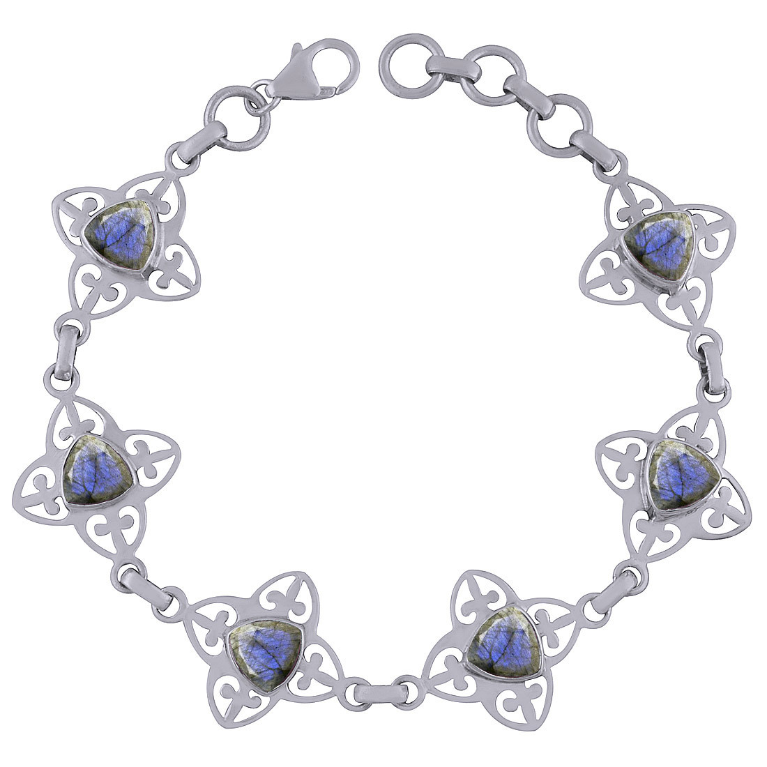 GARNET NATURAL GEMSTONE 925 STERLING SOLID SILVER TRIANGLE CUT STONE JALI HANDMADE BRACELET