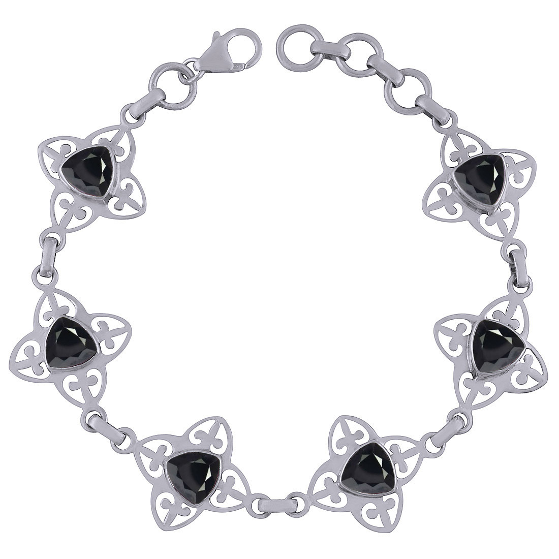 GARNET NATURAL GEMSTONE 925 STERLING SOLID SILVER TRIANGLE CUT STONE JALI HANDMADE BRACELET