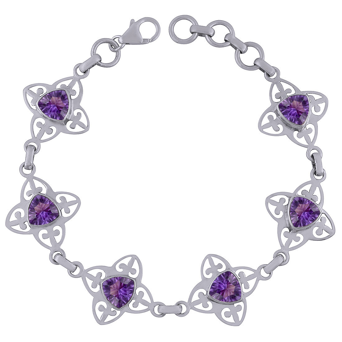 GARNET NATURAL GEMSTONE 925 STERLING SOLID SILVER TRIANGLE CUT STONE JALI HANDMADE BRACELET