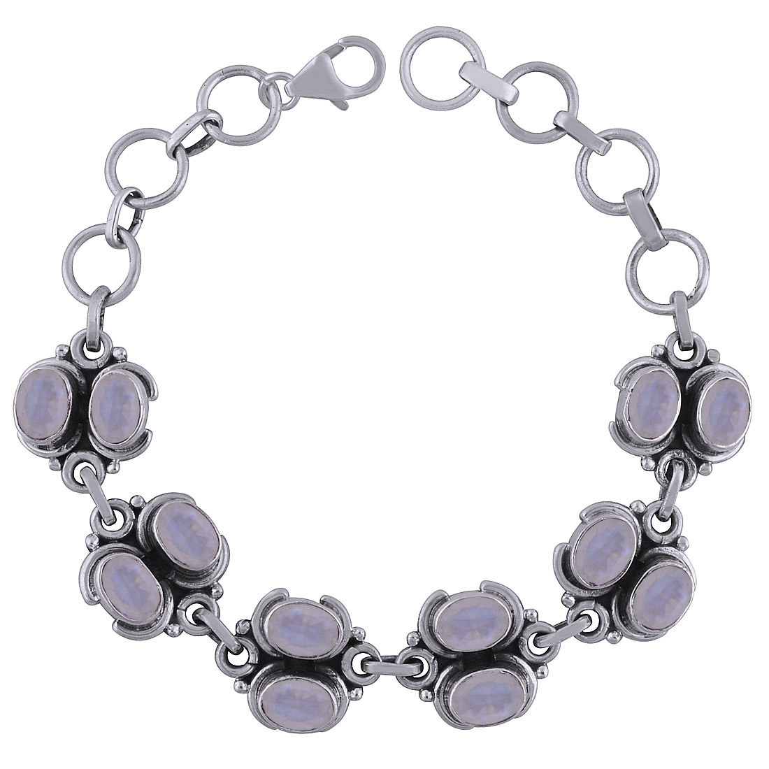 AMETHYST NATURAL GEMSTONE 925 STERLING SOLID SILVER OVAL CUT STONE HANDMADE BRACELET