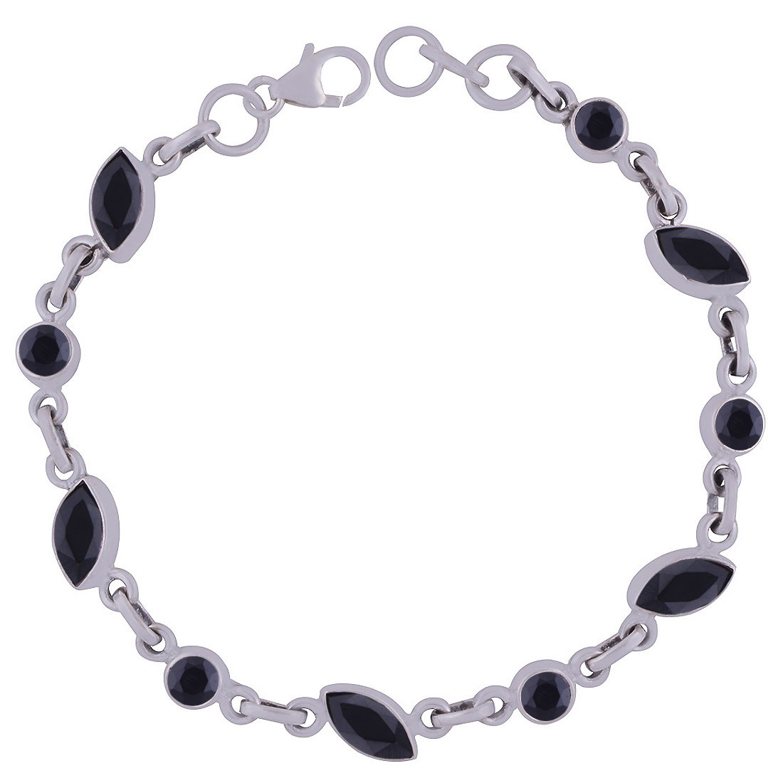AMETHYST NATURAL GEMSTONE 925 STERLING SOLID SILVER ROUND/MARQUISE CUT STONE HANDMADE BRACELET
