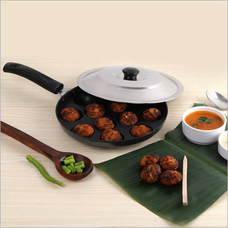 Nirlon Non-Stick 12 Cavity Appam Patra Single Handle With Stainless Steel Lid