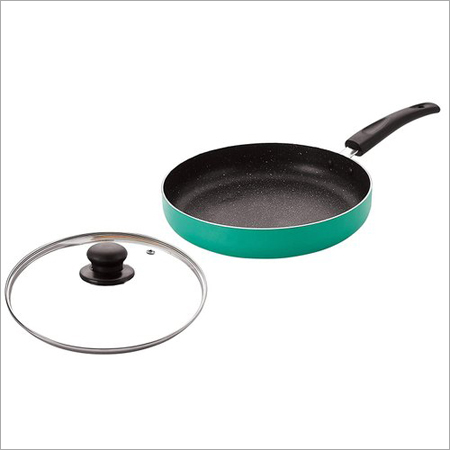 Nirlon Non Stick Aluminium Non Induction Greenchef Granite Fry Pan with Glass Lid