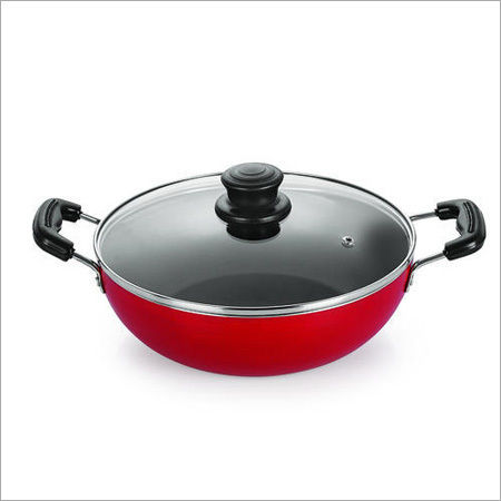 Nirlon Aluminum Non Stick Deep Kadai with Glass Lid