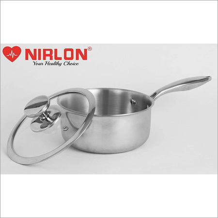 16cm Nirlon Platinum Triply Stainless Steel Saucepan With Glass Lid