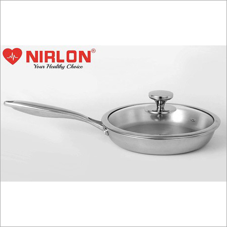 22 Cm Nirlon Platinum Tri-Ply Stainless Steel Frying Pan With Glass Lid