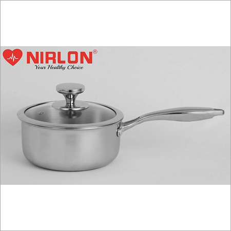 18cm Nirlon Platinum Triply Stainless Steel Induction Base Sauce Pan With Glass Lid