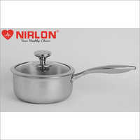 18cm Nirlon Platinum Triply Stainless Steel Induction Base Sauce Pan With Glass Lid