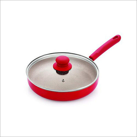 Nirlon Non Stick Fry Pan Red Stone Induction Base (With Glass LiD)