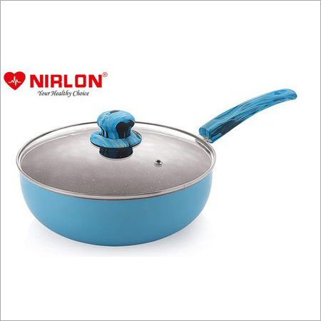 Nirlon Blue Sea Non Stick Deep Kadhai with Glass Lid