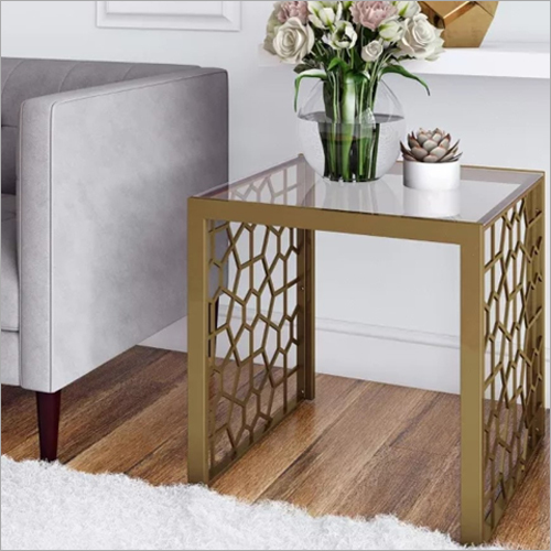 Gold Brass Tempered Glass End Table