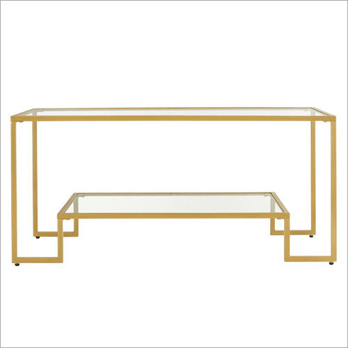 Gold Color Frame One Step Coffee Table With Glass Shelf