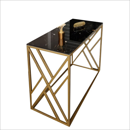 Zig Zag Console With Black Top and Gold Base Table