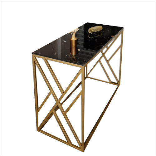 Zig Zag Console With Black Top and Gold Base Table