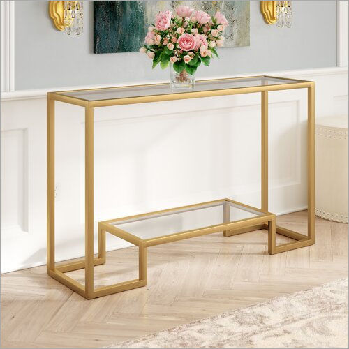 One Step Gold Coated Console Table With Glass Shelf