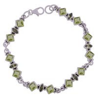 MULTIPLE NATURAL GEMSTONES 925 STERLING SOLID SILVER SQUARE/MARQUISE CUT STONE HANDMADE BRACELET