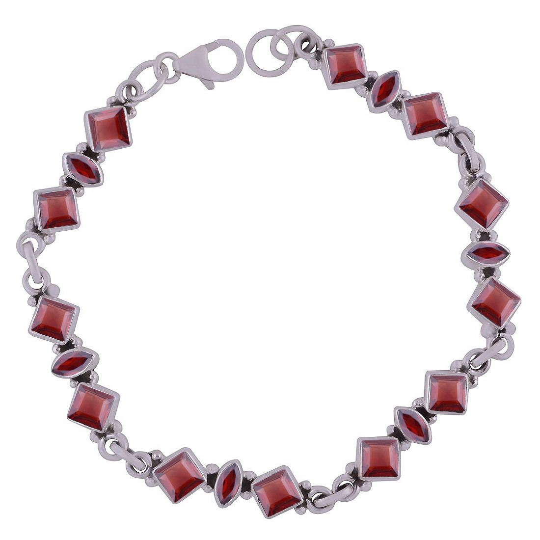 MULTIPLE NATURAL GEMSTONES 925 STERLING SOLID SILVER SQUARE/MARQUISE CUT STONE HANDMADE BRACELET