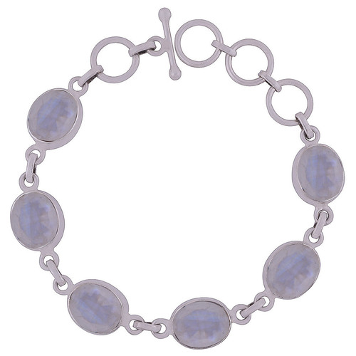 RAINBOW NATURAL GEMSTONE 925 STERLING SOLID SILVER OVAL CUT STONE HANDMADE BRACELET